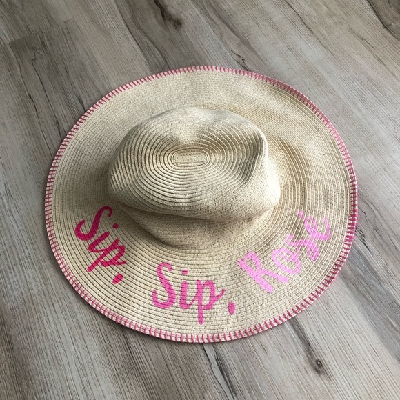 SIP, SIP, ROSE Straw Sun Hat with Pink Lettering - Picture 4 of 7